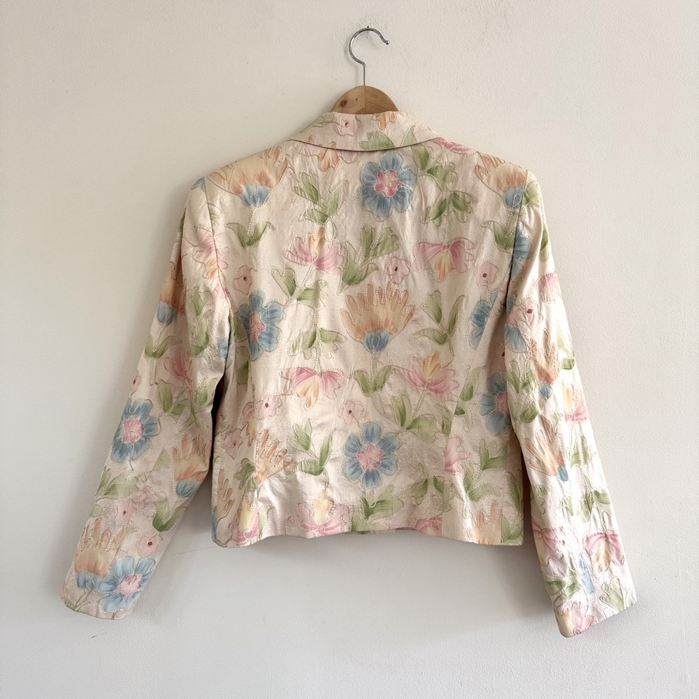 Burberry Hand-Painted Silk Floral Jacket Vintage 1990’s Size 8P - Picture 2 of 7